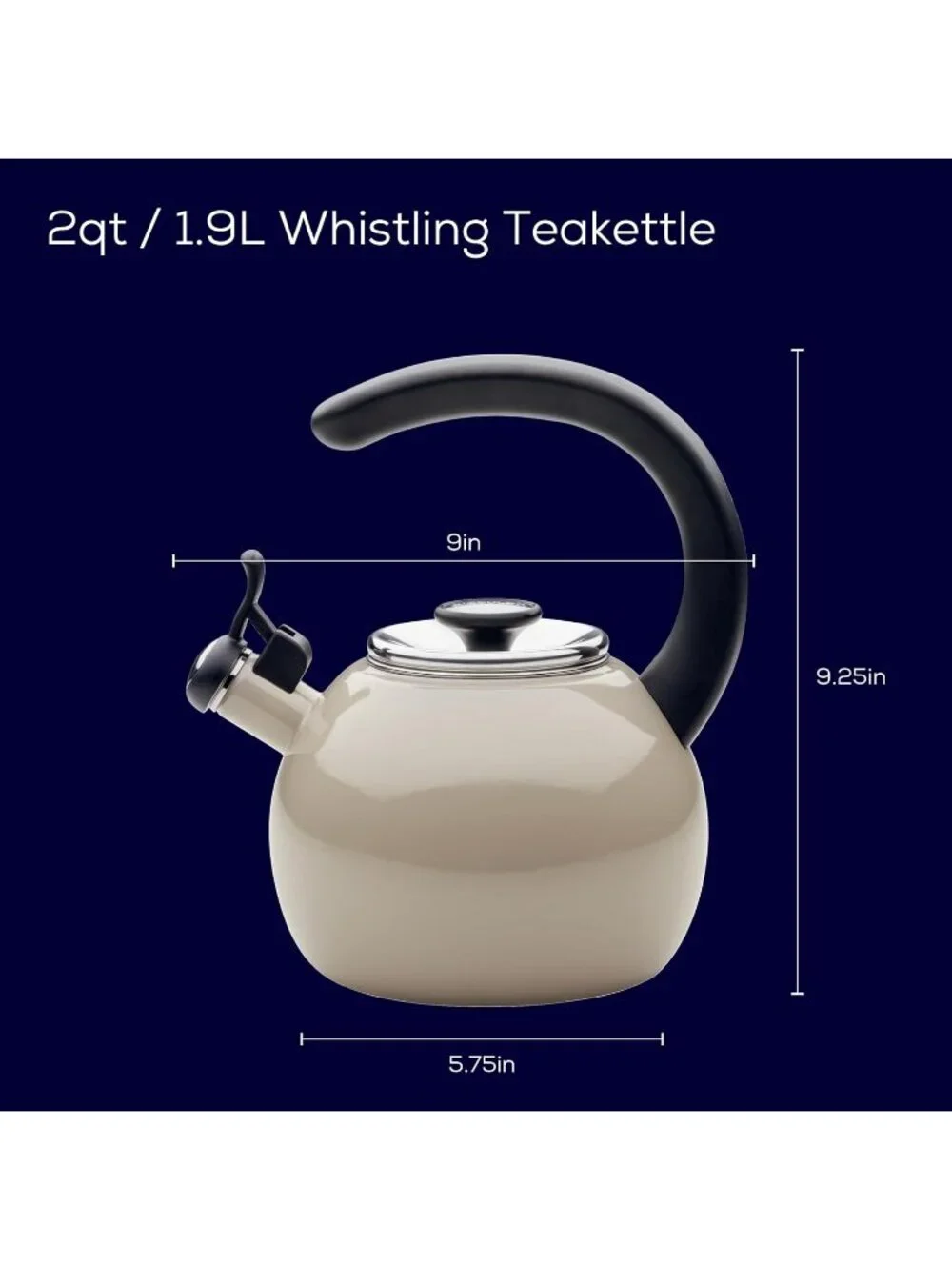 Gray Kitchen Whistling Teakettle 2-Quart Enamel On Steel Stovetop Induction